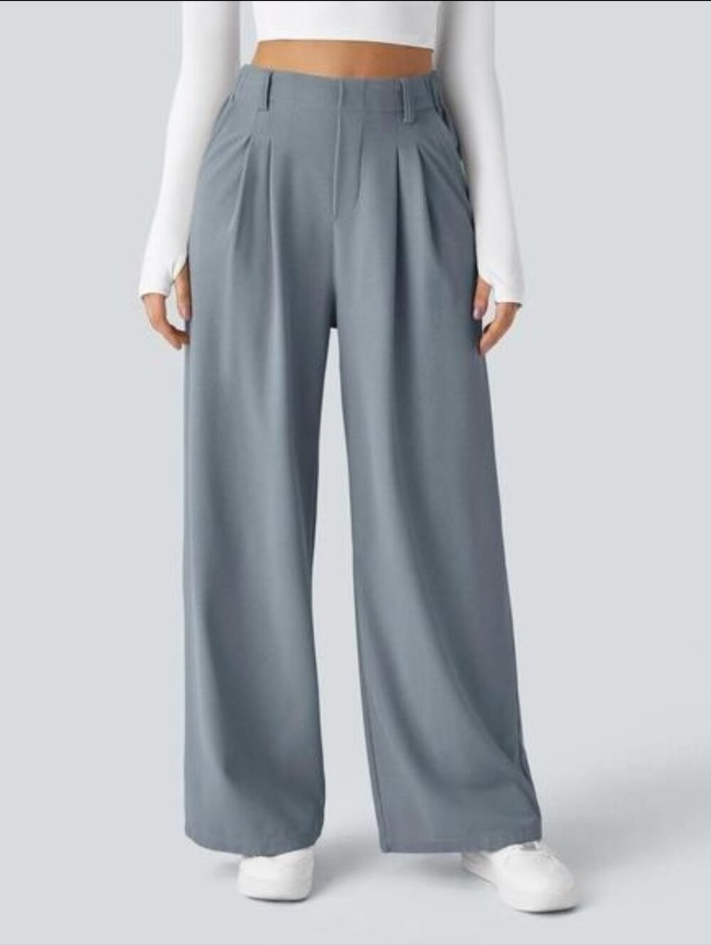 Halara Womens L Tall Gray High Waisted Pleated Wide Leg Work Pants Trousers NWT
